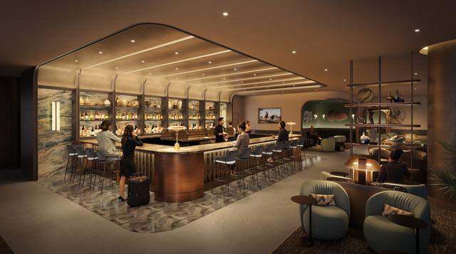 A rendering of the second bar that will be added to the American Express Centurion Lounge at Dallas Fort Worth Airport. Construction is set to wrap by 2027.